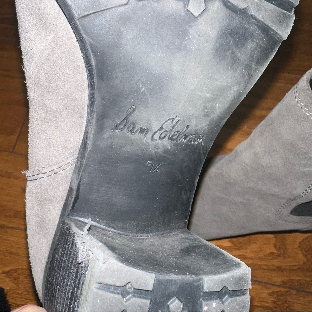 Sam Edelman Gray Suede Chunky Heeled Ankle Booties Size 9.5 - Picture 9 of 10